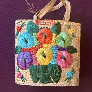 Green and Blue Floral Embroidered Tote Bag